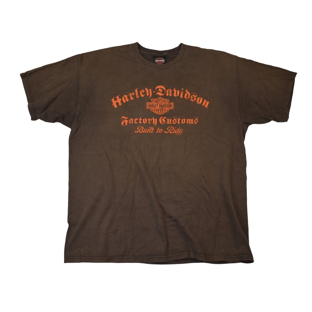 Harley-Davidson Factory Customs T-Shirt Mens XL Brown Graphic Built To Ride Tee